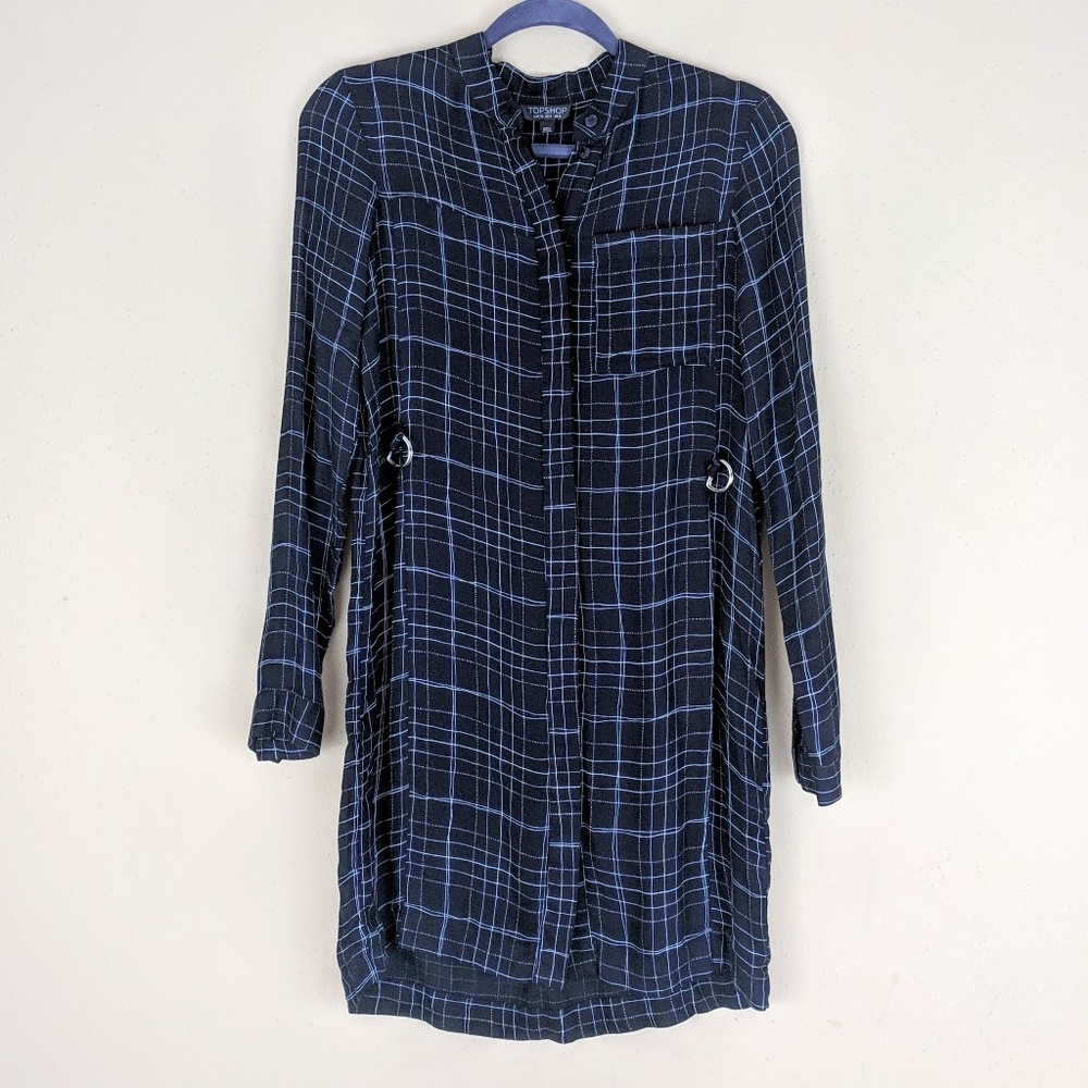Topshop Black White Plaid Shirt Dress Size 4